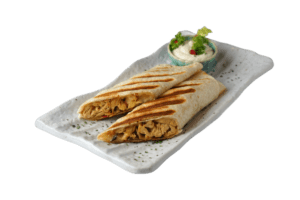 Fajitas rellenas con mole de pollo y shiitakes