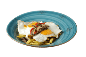 Huevos Estrellados con Shiitake y mantequilla ajo